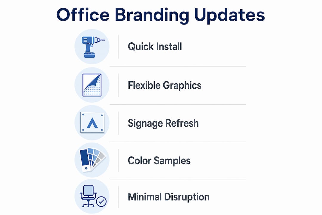 Infographic showing stepwise office branding update methods