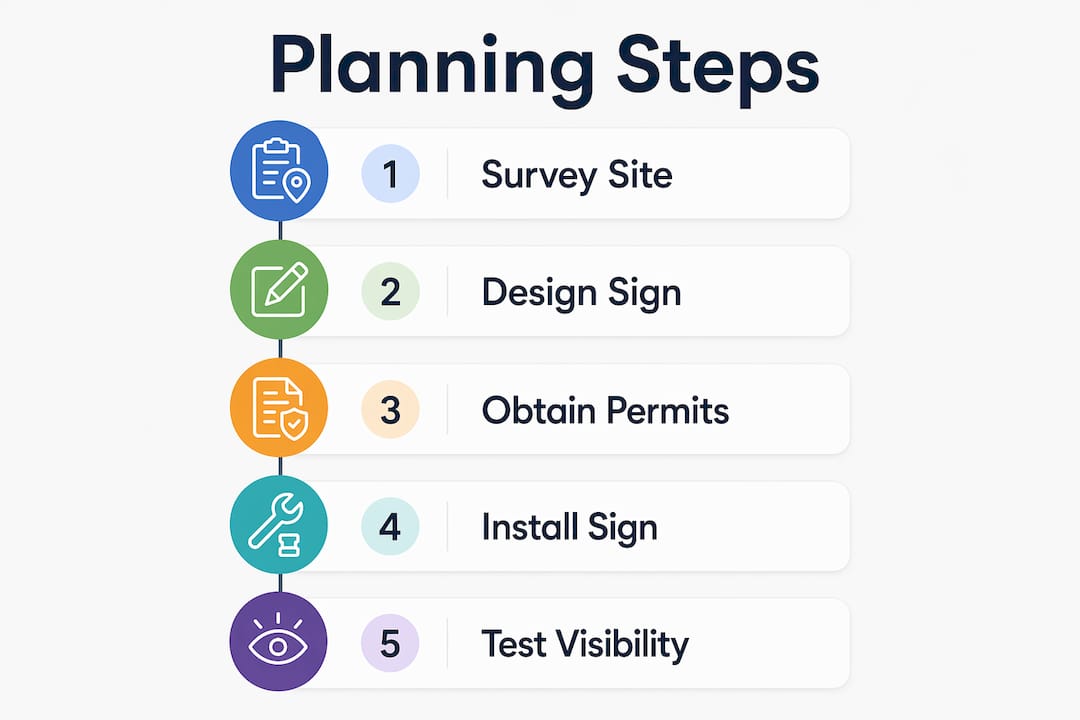 Infographic showing site entrance sign planning steps
