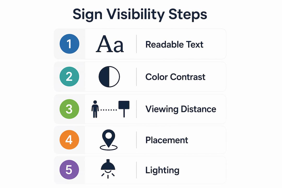 Infographic showing steps for effective sign visibility design