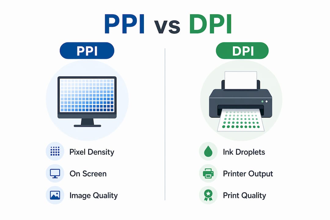 Infographic comparing PPI and DPI key differences
