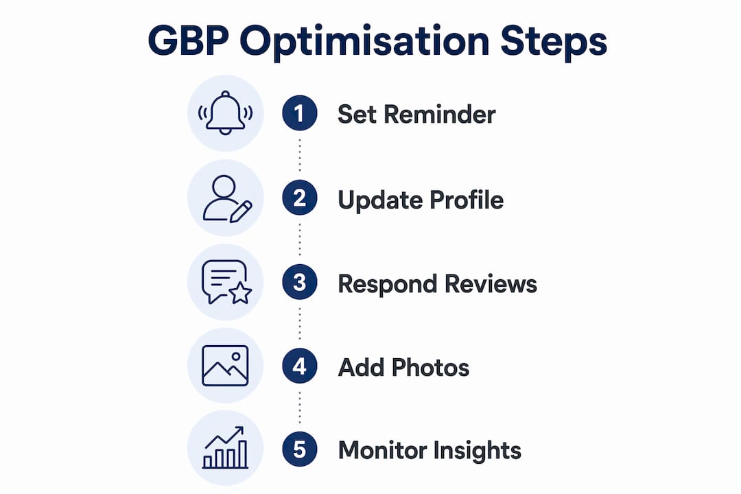 Infographic showing steps to optimise Google Business Profile