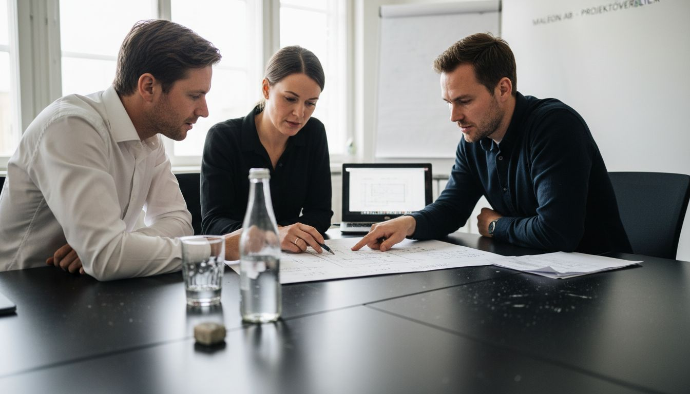 Samling för att gå igenom riskhanteringen i vårt byggprojekt