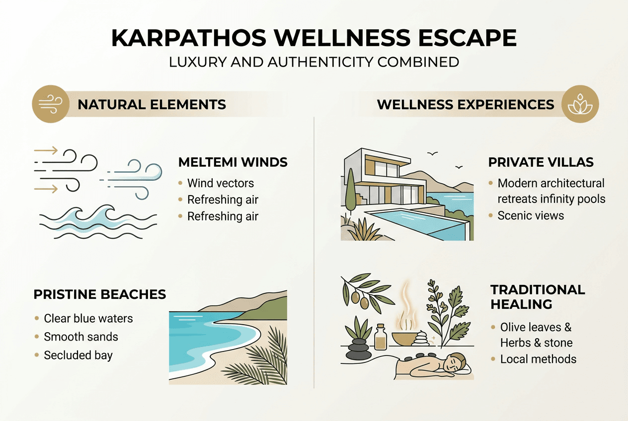 Infographic of Karpathos luxury wellness highlights