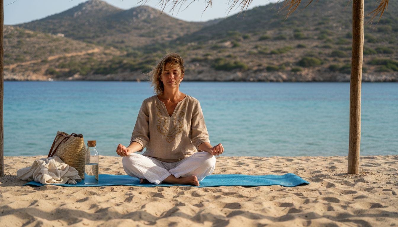 Solo meditation on pristine Karpathos beach