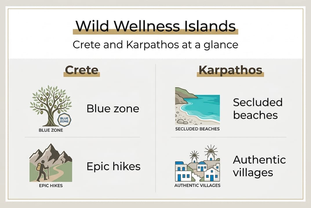 Infografika o wellness značilnostih Krete in Karpatosa
