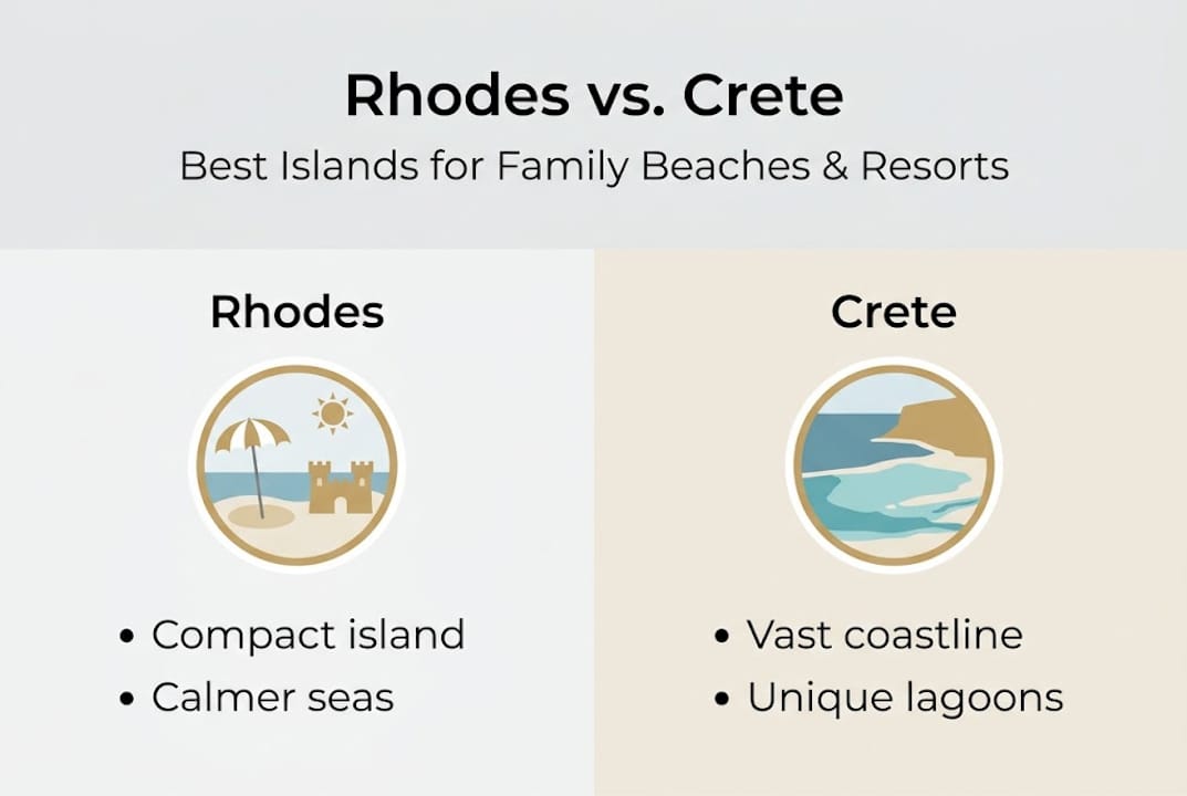 Infografika, ki primerja Rodos in Kreto za družine