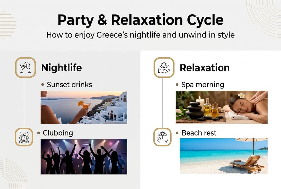 Infographic of nightlife and relaxation cycle in Greece