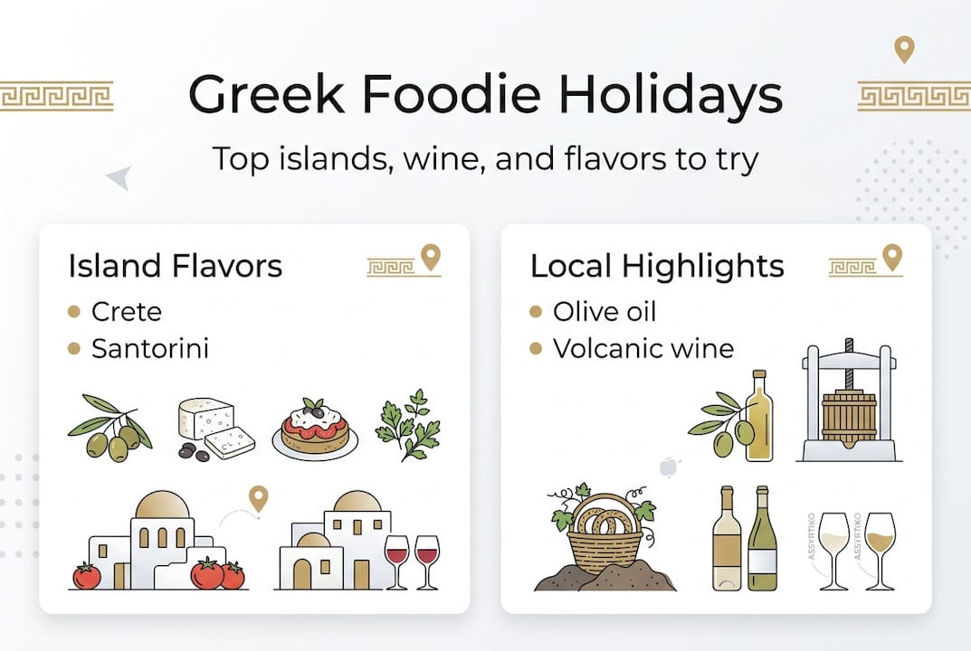 Infographic showing Greek island food and wine highlights