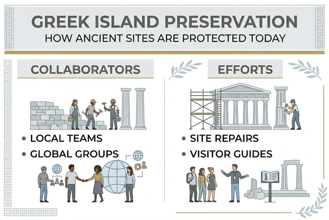 Infographic showing preservation efforts at Greek sites