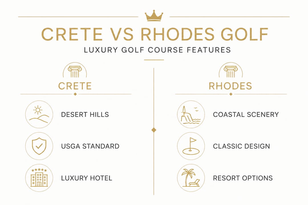 Infografika, ki primerja golf na Kreti in Rodosu