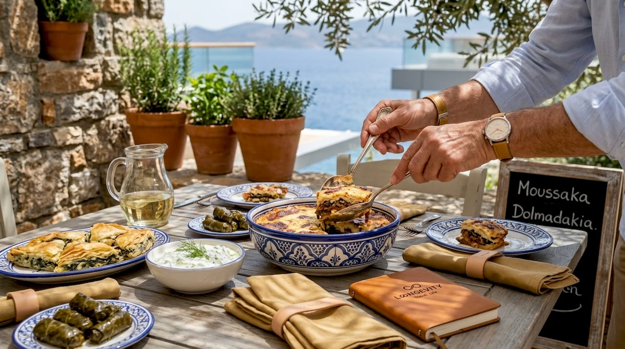 Traditional Greek outdoor dining table setup