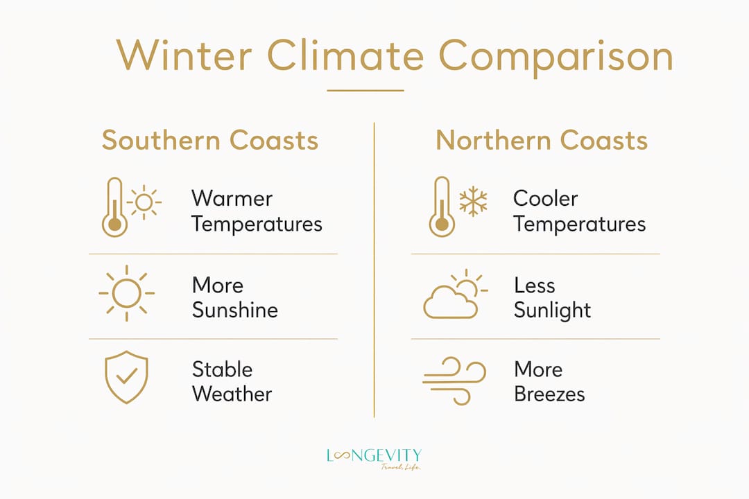 Infographic comparing southern and northern Canary Islands winter climates