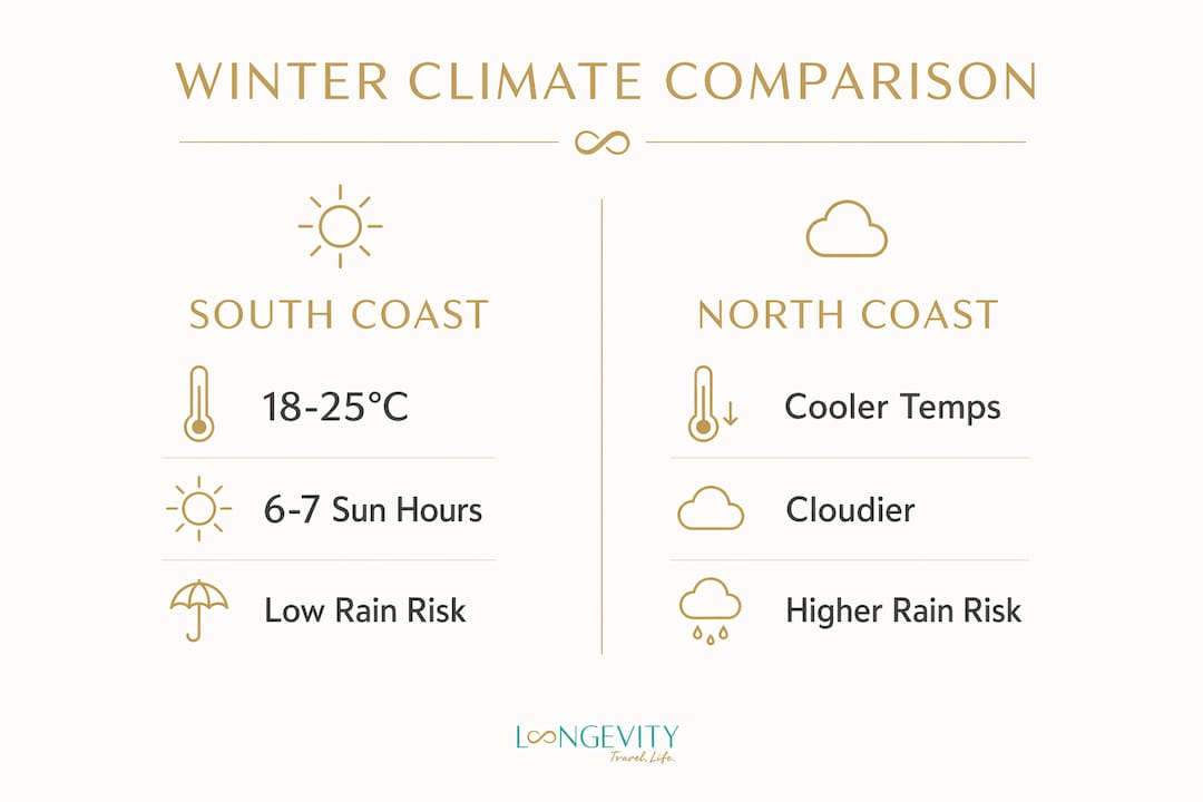 Infographic comparing Tenerife's south and north winter climates