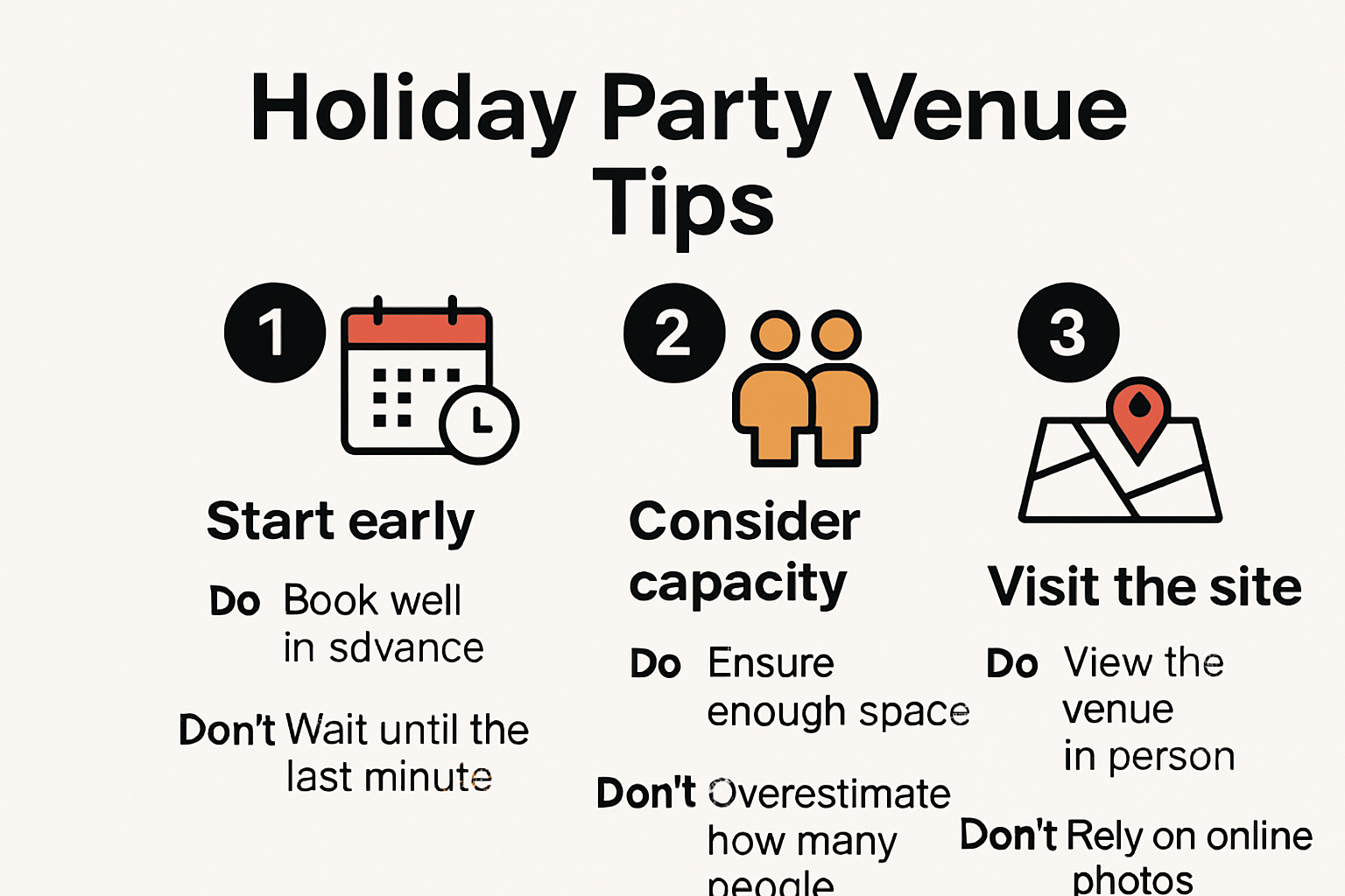 Infographic displaying five essential holiday party venue tips Infographic displaying five essential holiday party venue tips