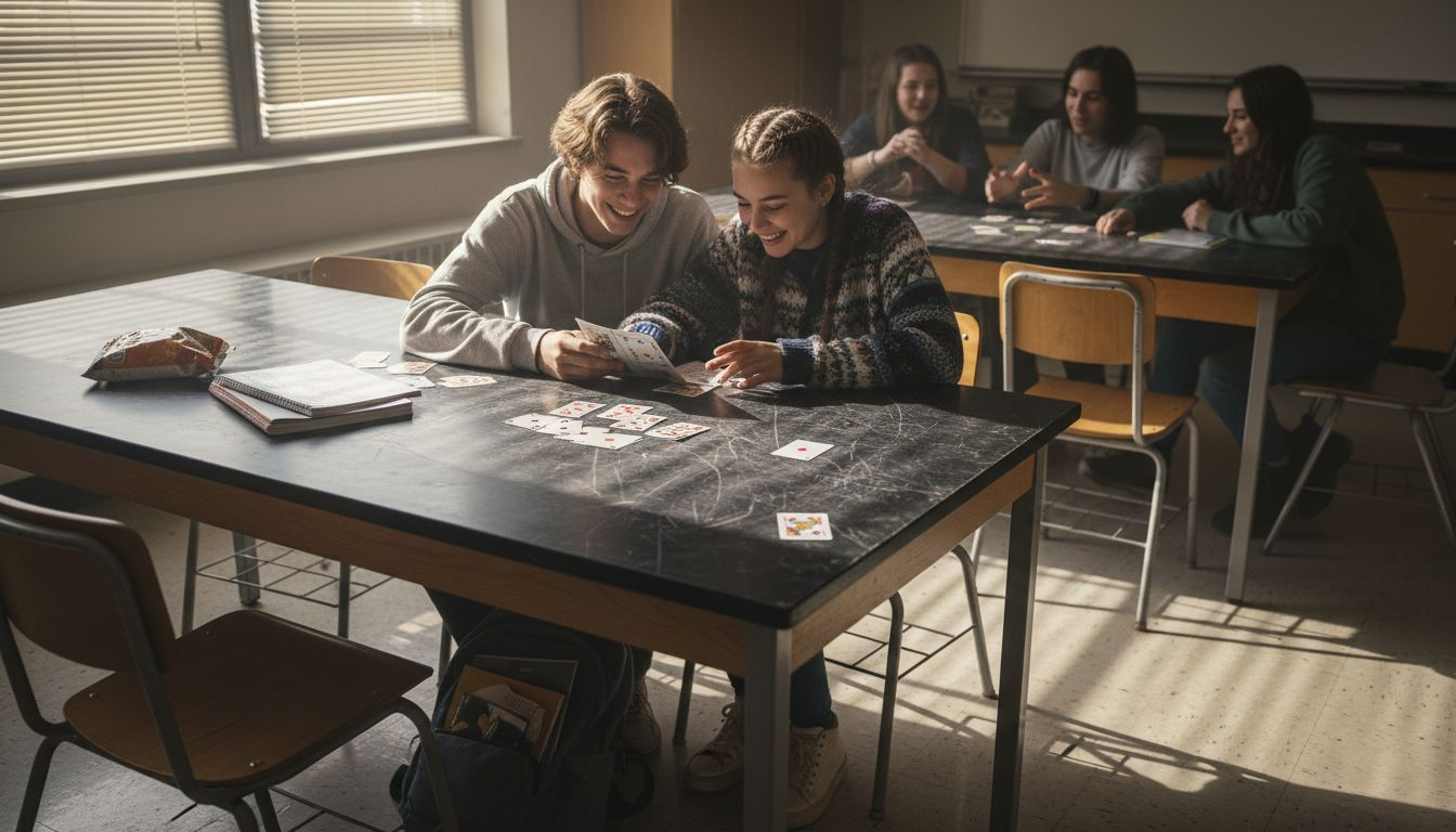 Students practicing social skills with card game