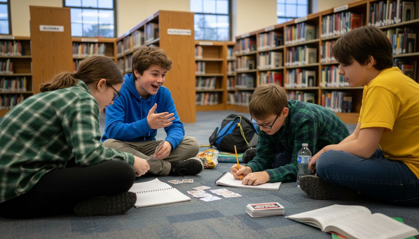 Students collaborating in educational game