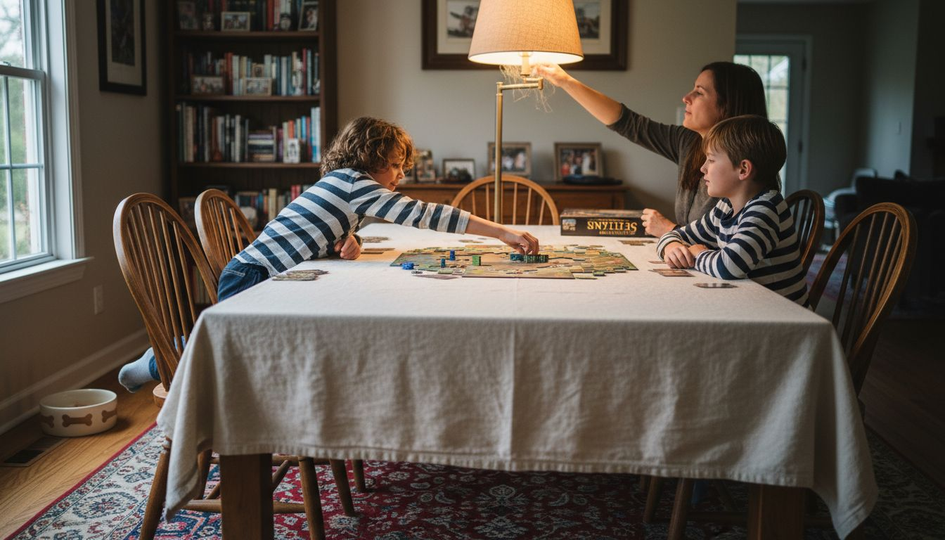 Family arranging comfortable board game seating