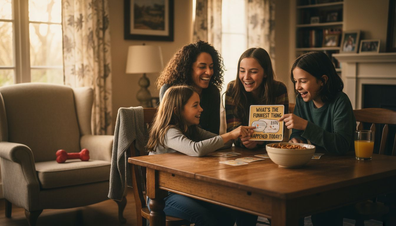 Family gathered enjoying conversation game