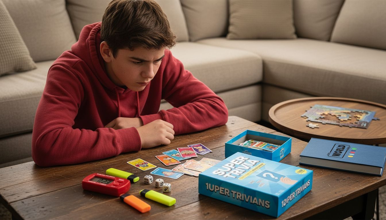 Teen playing strategy trivia board game