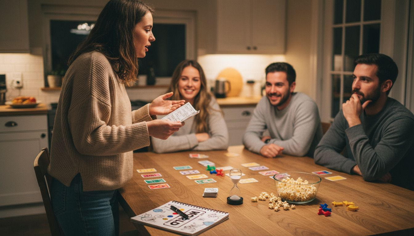 Host explaining simple party game rules