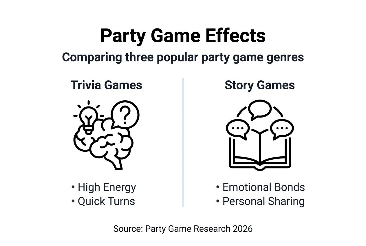 Infographic comparing party game types and effects