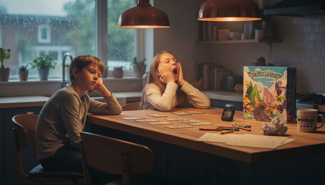 Bored child with unfinished board game cards