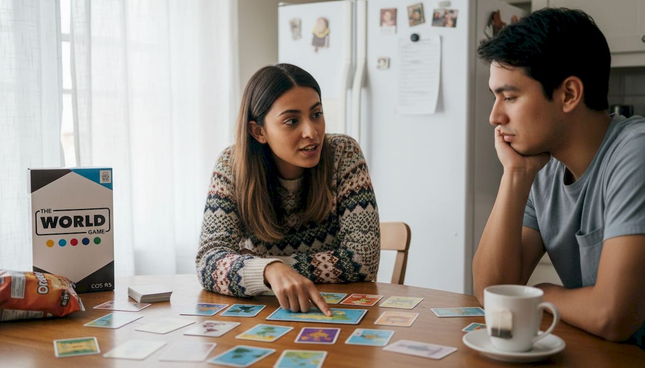 Older player teaching game to younger friend