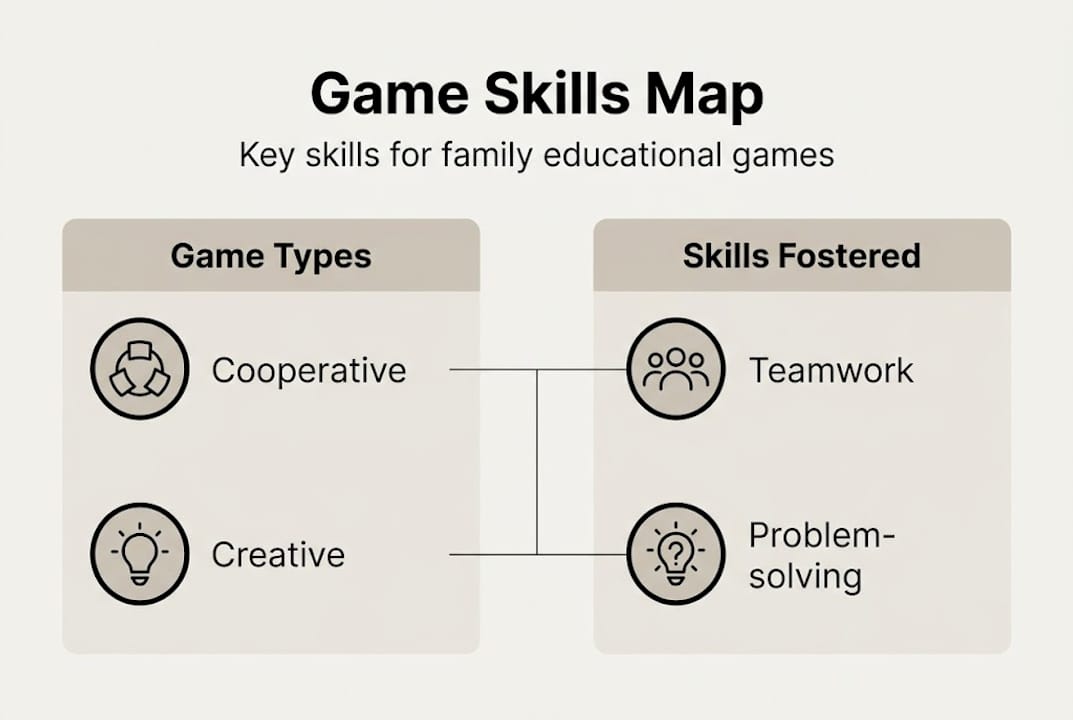 Infographic showing game types and skills fostered