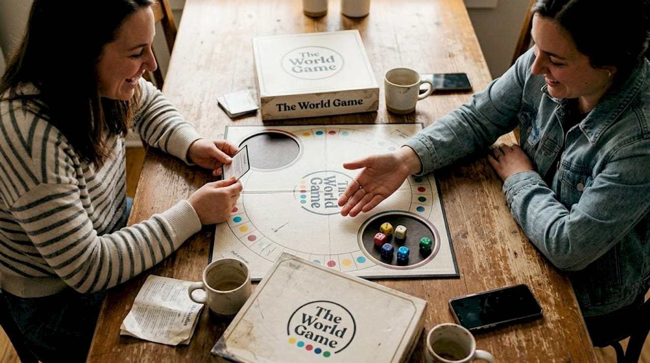 Friends rolling dice during trivia game