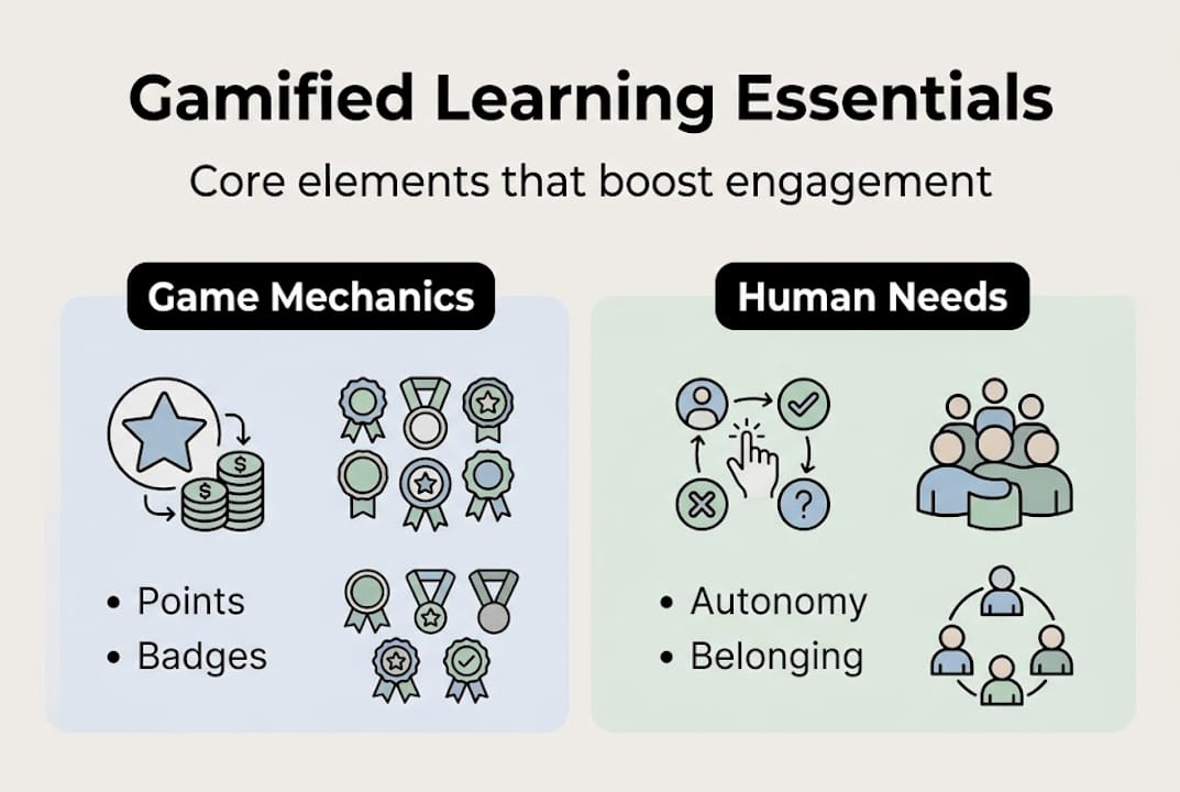Infographic of gamified learning core elements