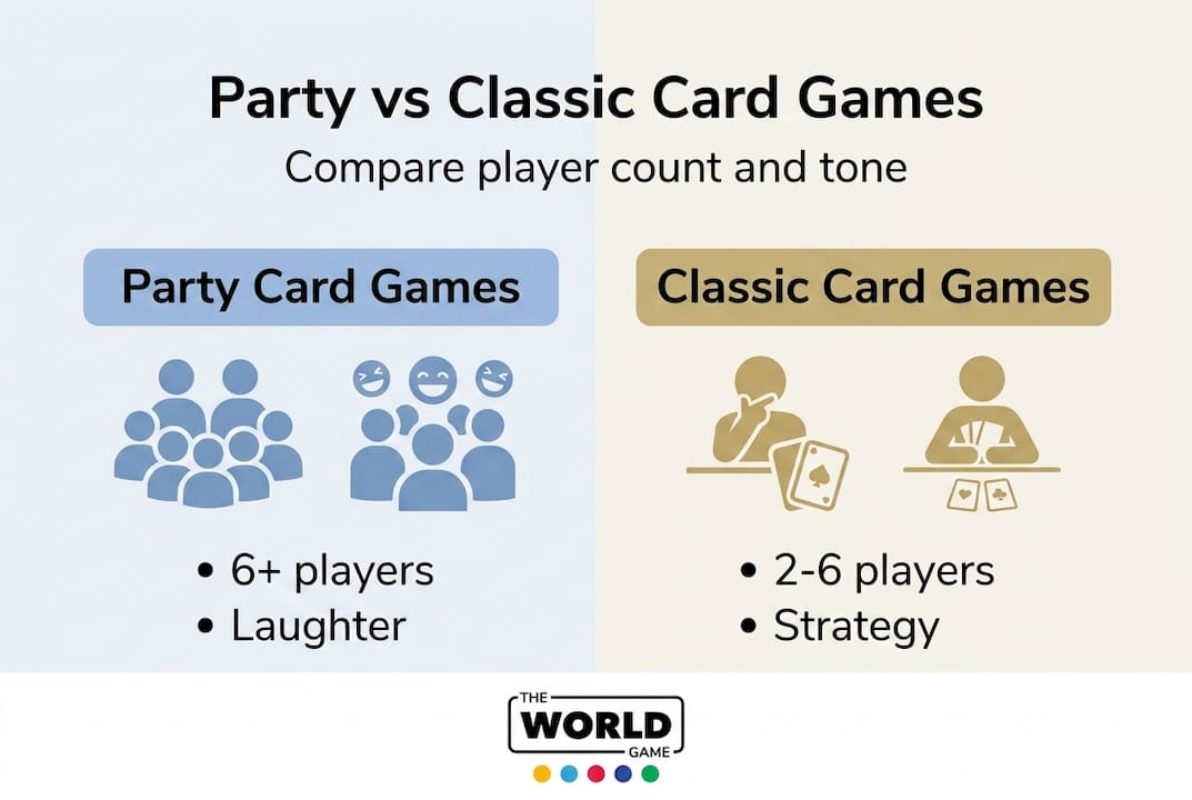 Infographic comparing party and classic card games features