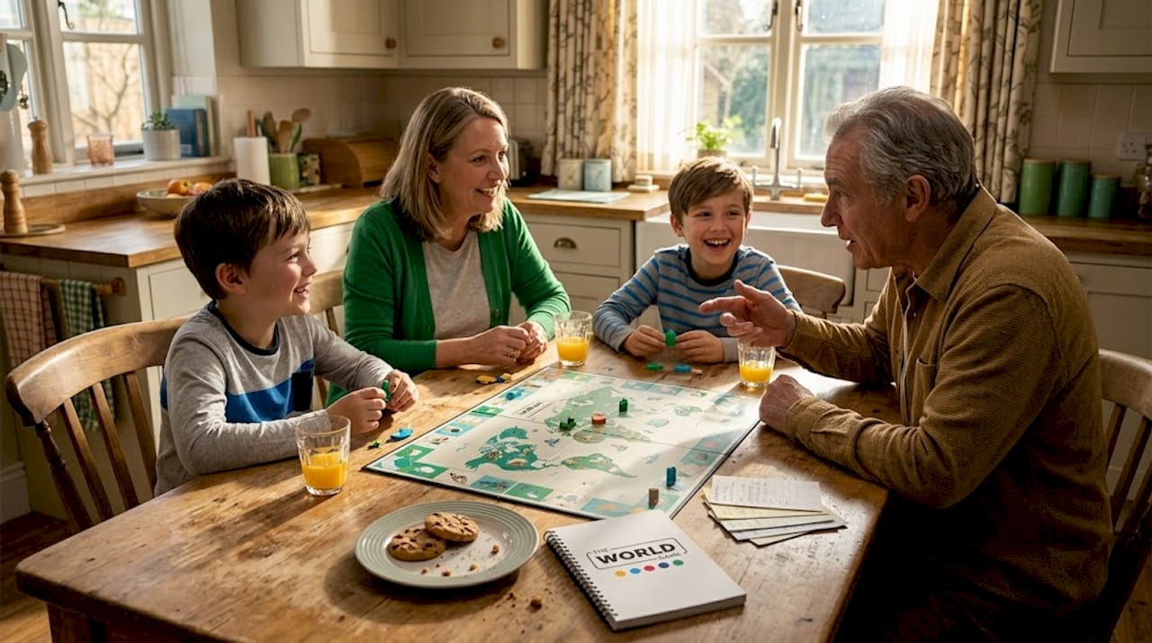 Family of multiple generations playing board game