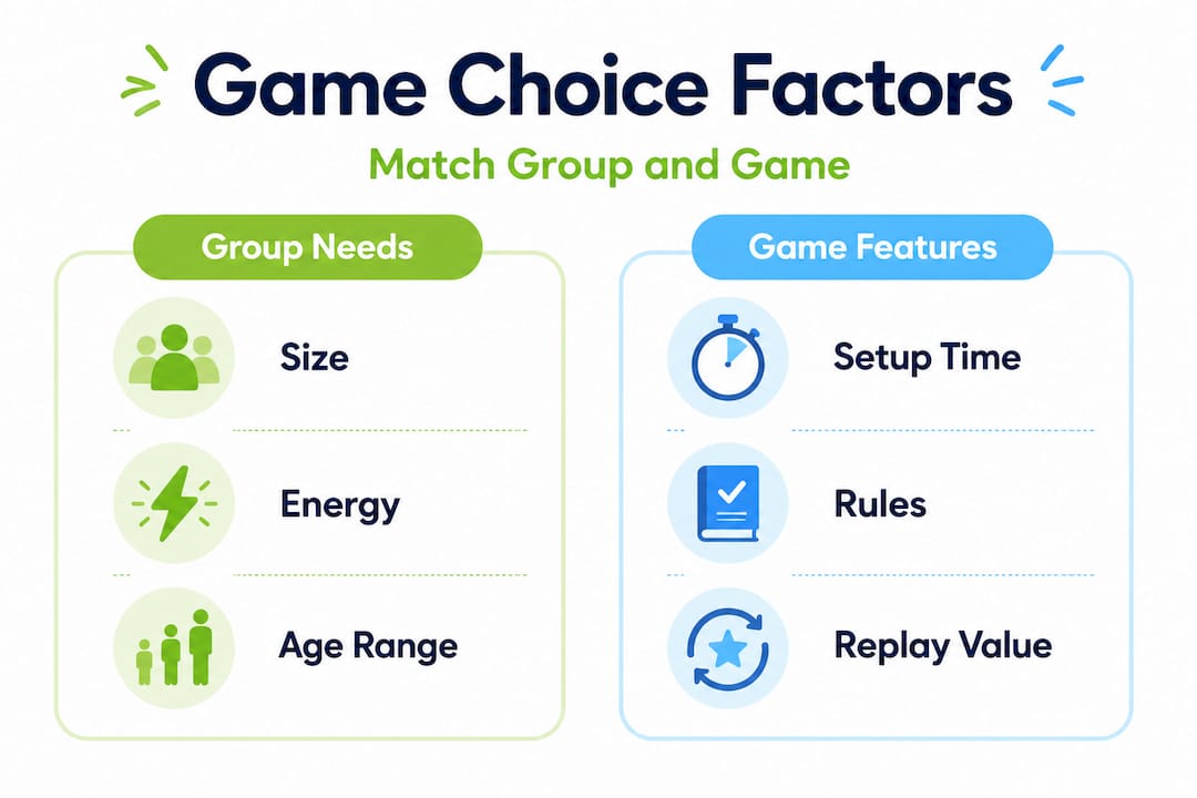 Infographic showing group needs vs. game features