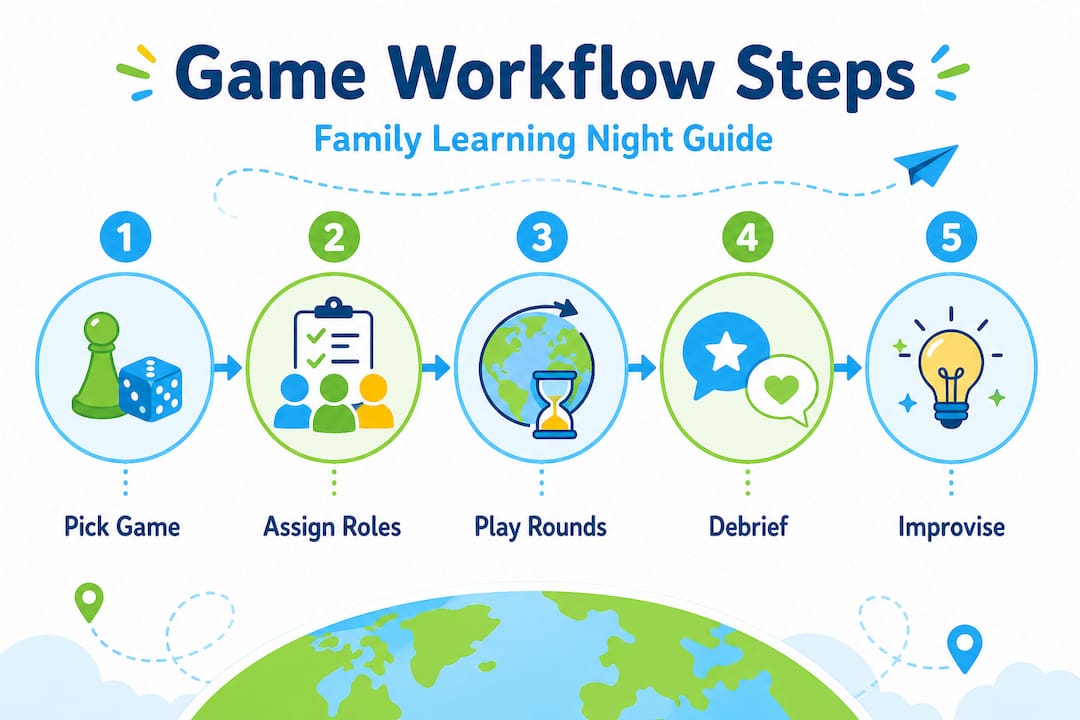 Infographic with five steps for running learning games