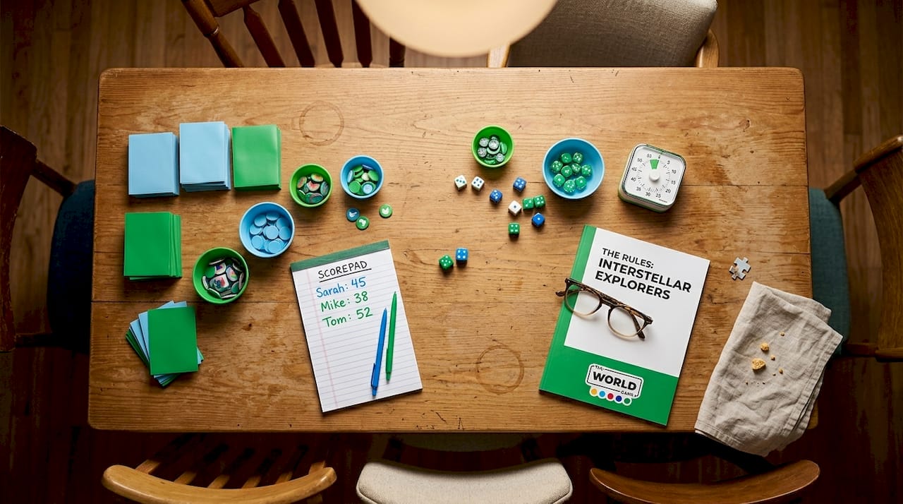 Game night accessories neatly arranged on table
