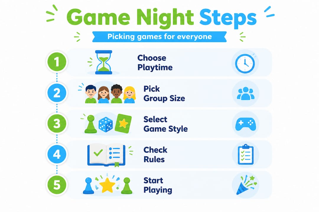 Infographic outlining steps for game night selection