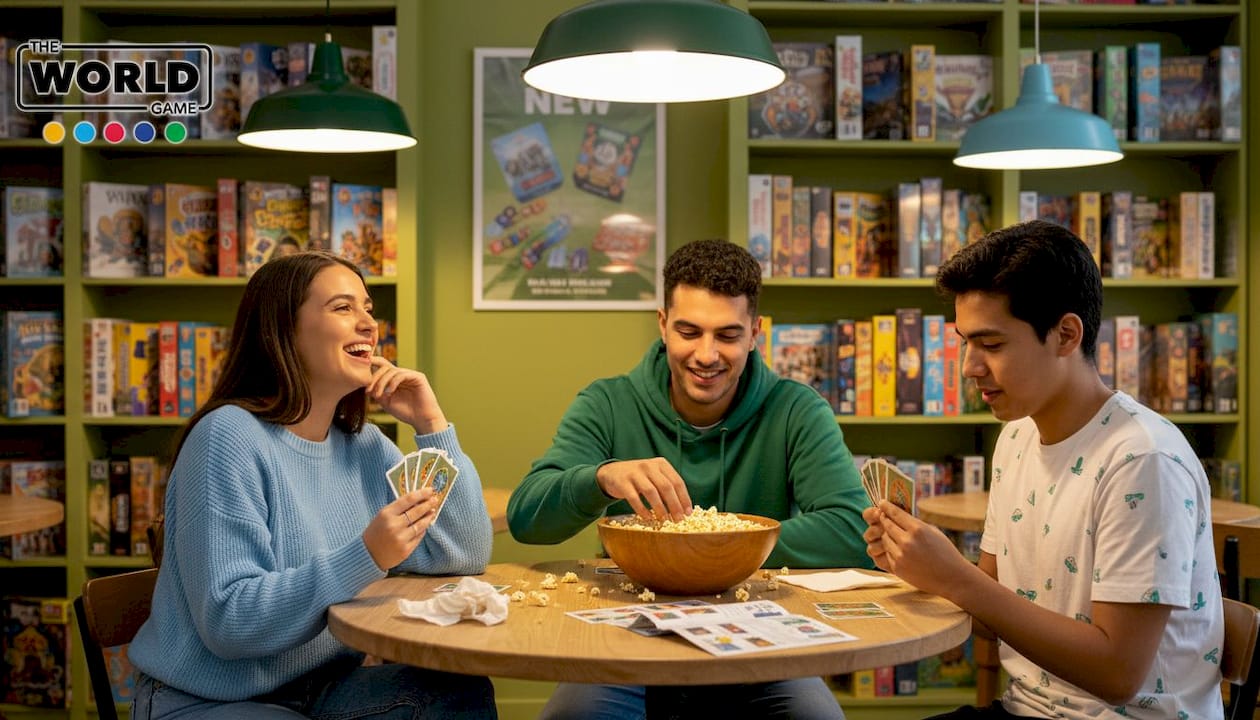 Friends enjoying board game night in café
