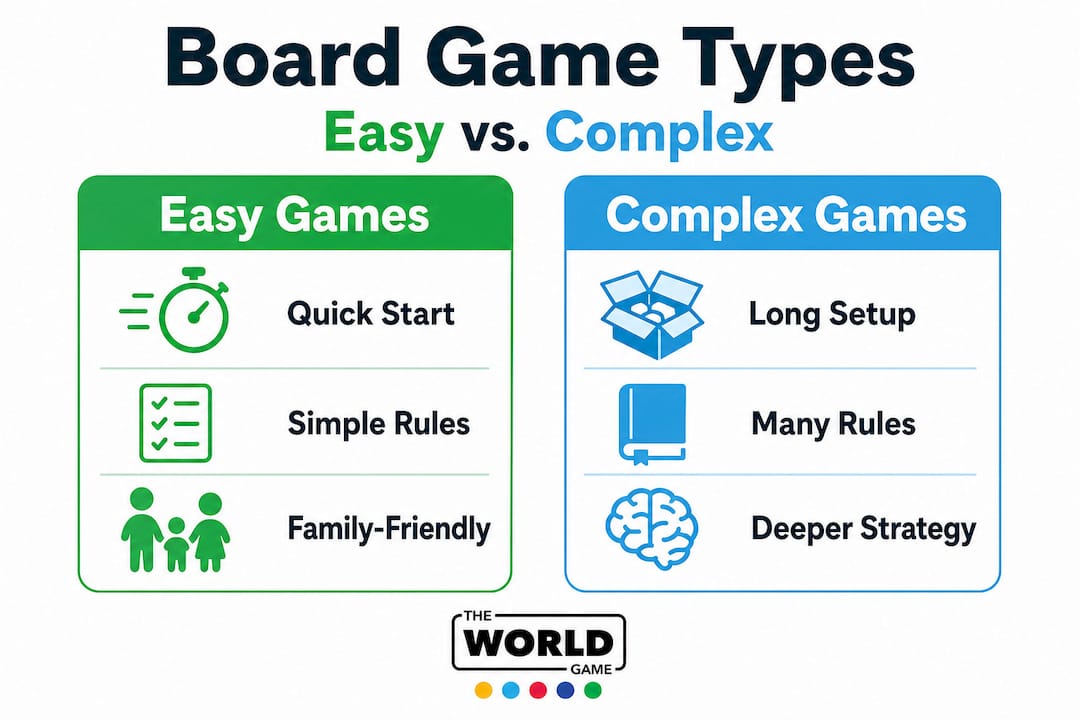 Infographic comparing easy and complex board games