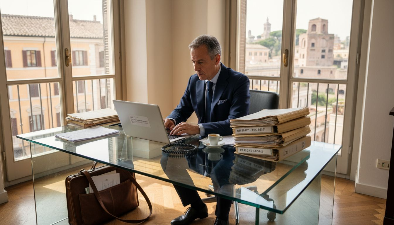 Avvocato al lavoro al computer nel proprio studio