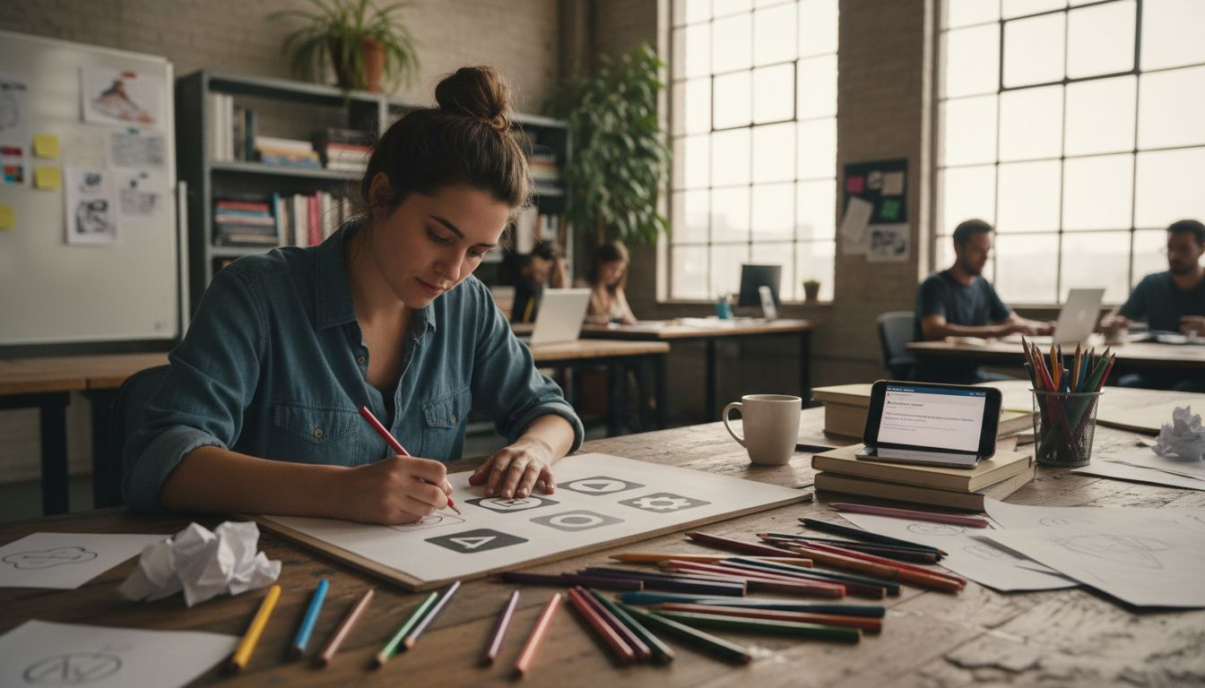 Designer sketching apps and copyright drafts