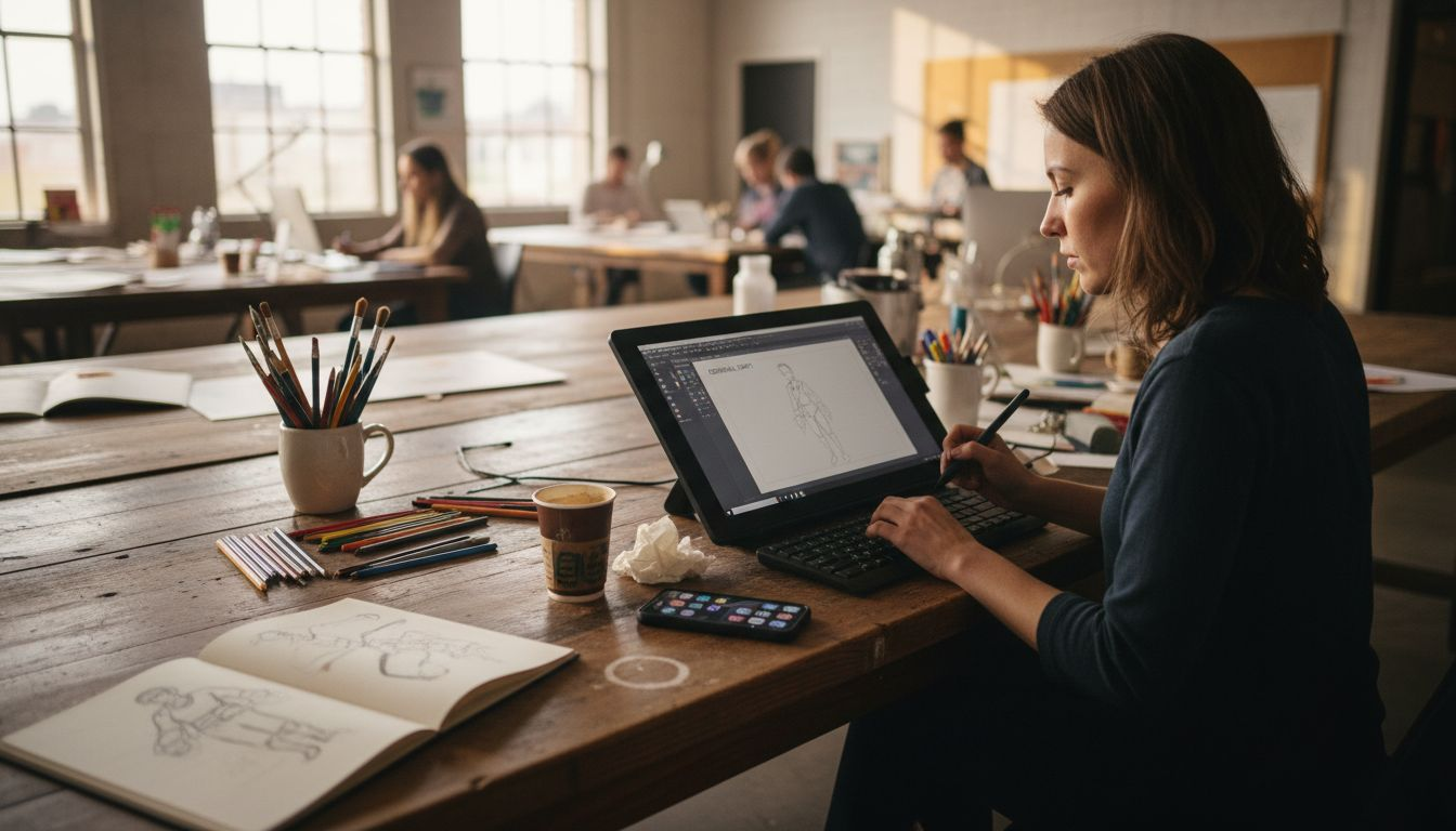 Artist creating original digital art in studio