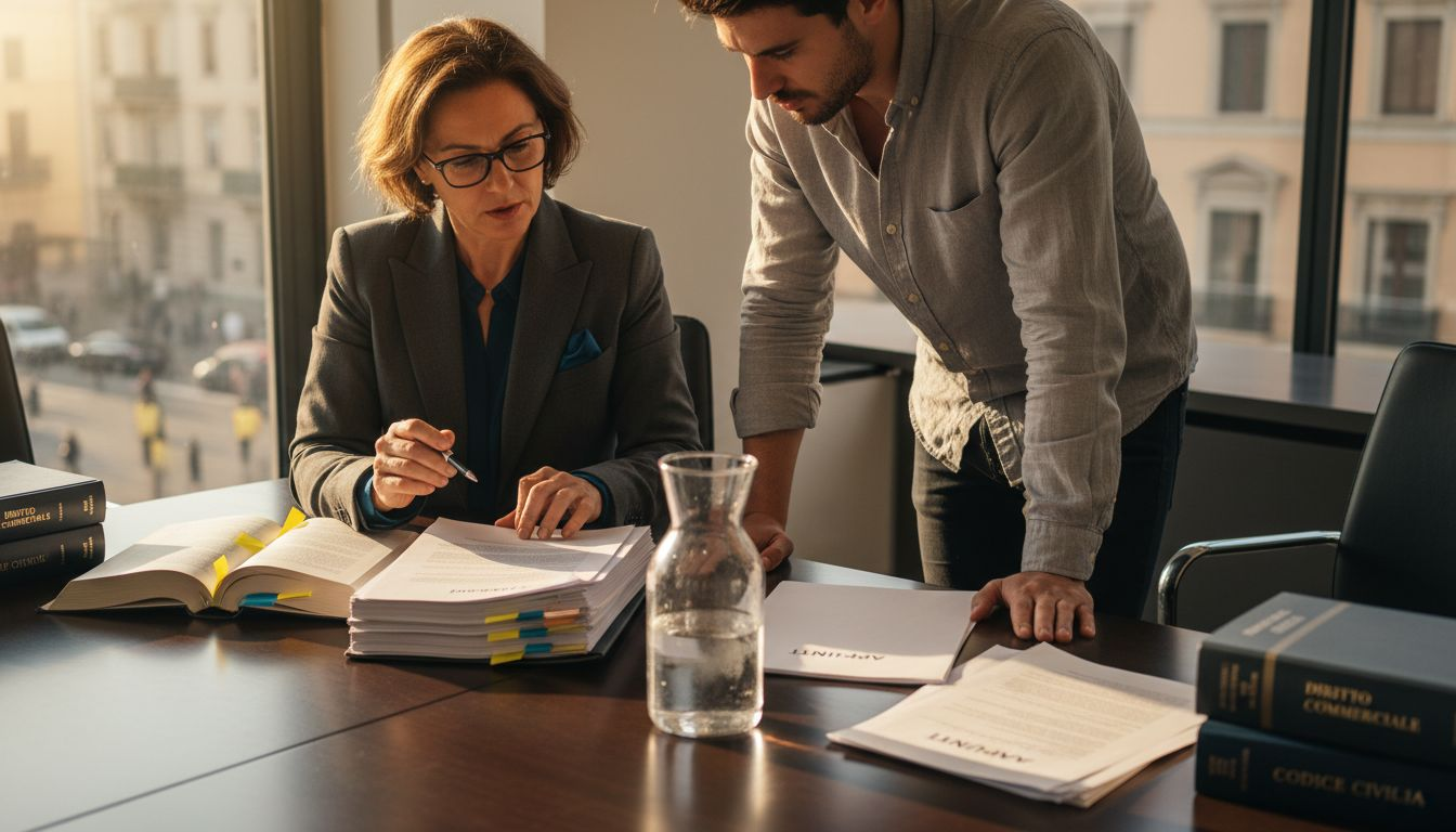 Avvocato che offre consulenza a un imprenditore su un contratto