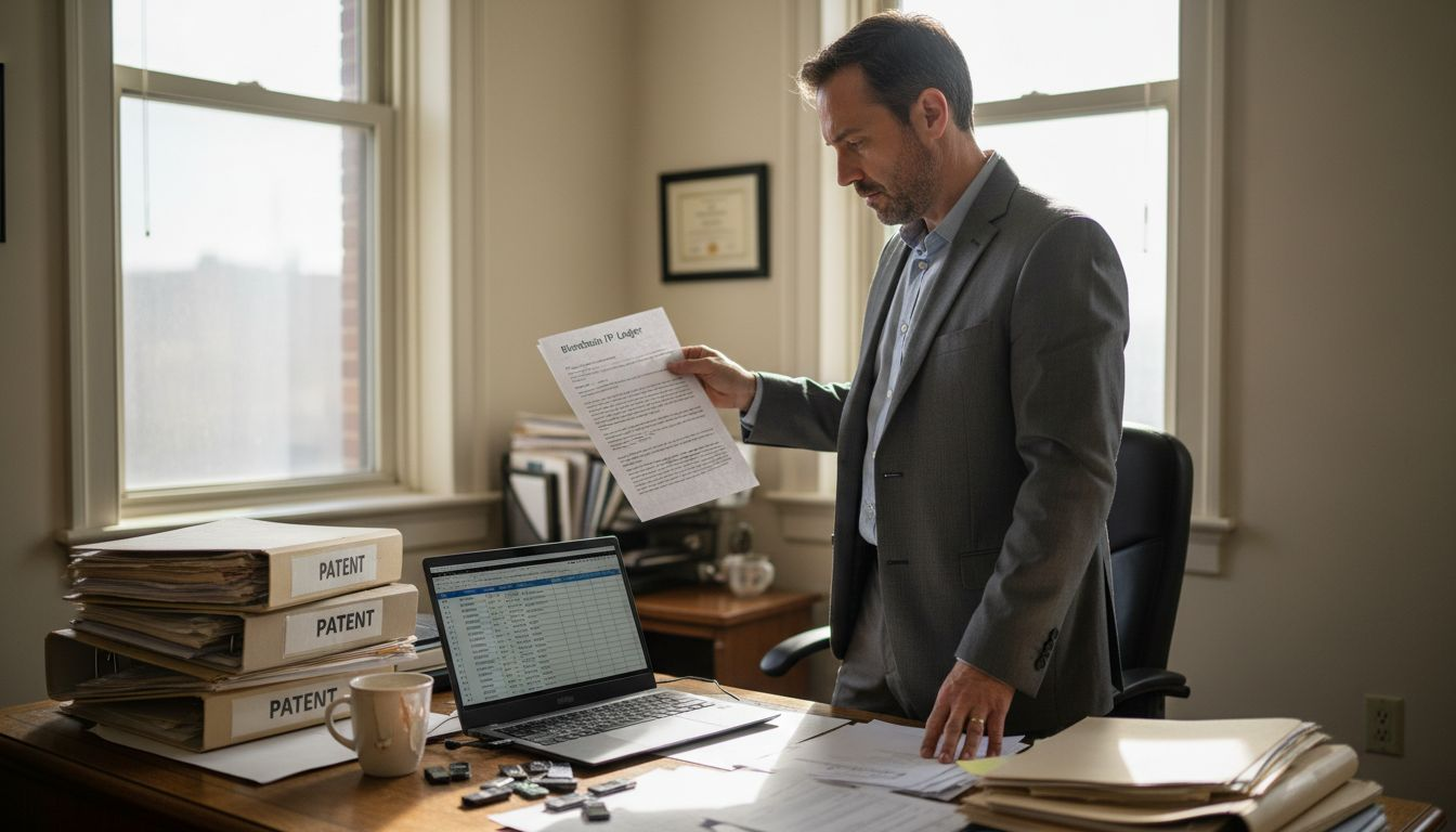 Legal advisor reviews blockchain IP ledger