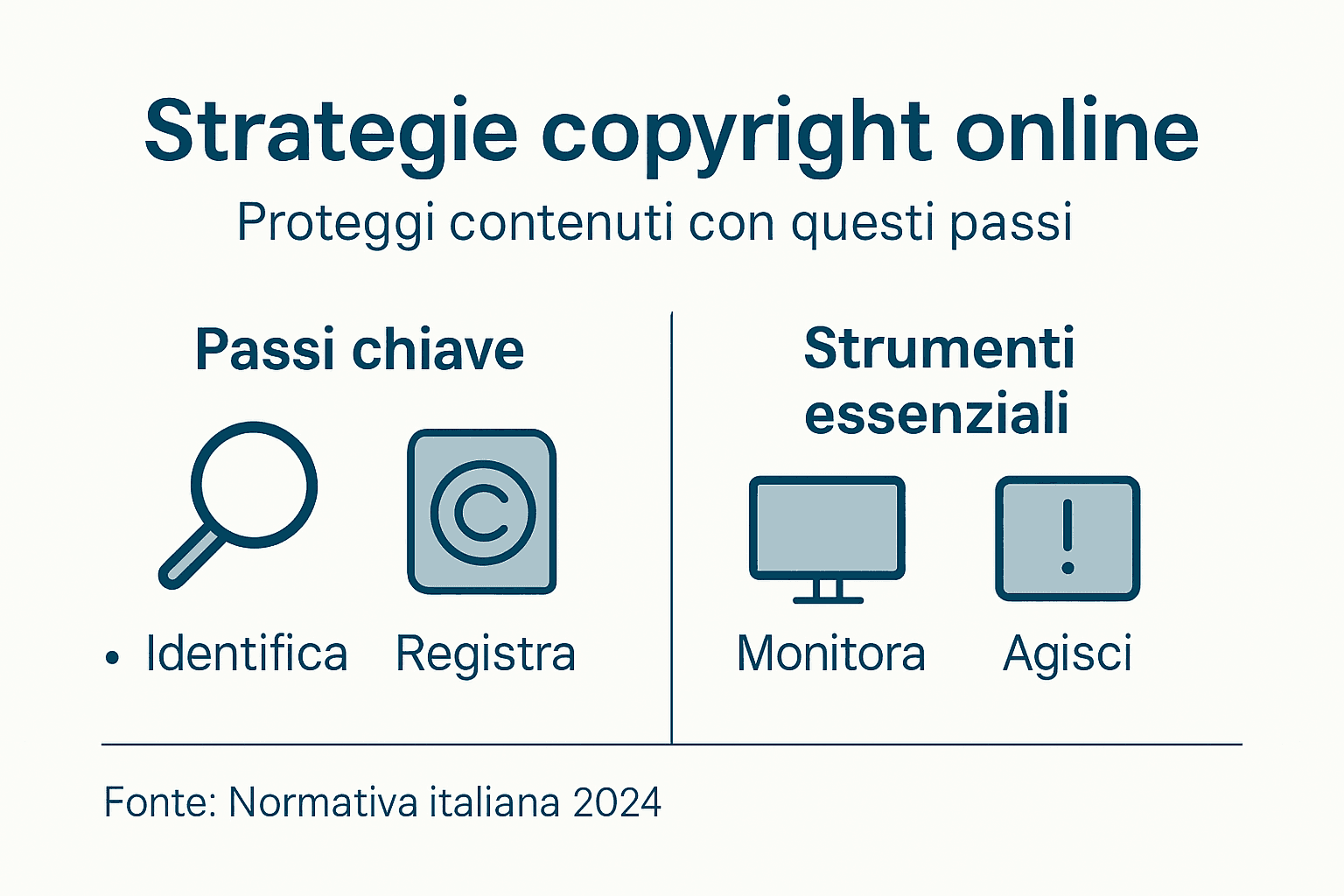 Infografica con consigli pratici e strumenti utili per la tutela del copyright