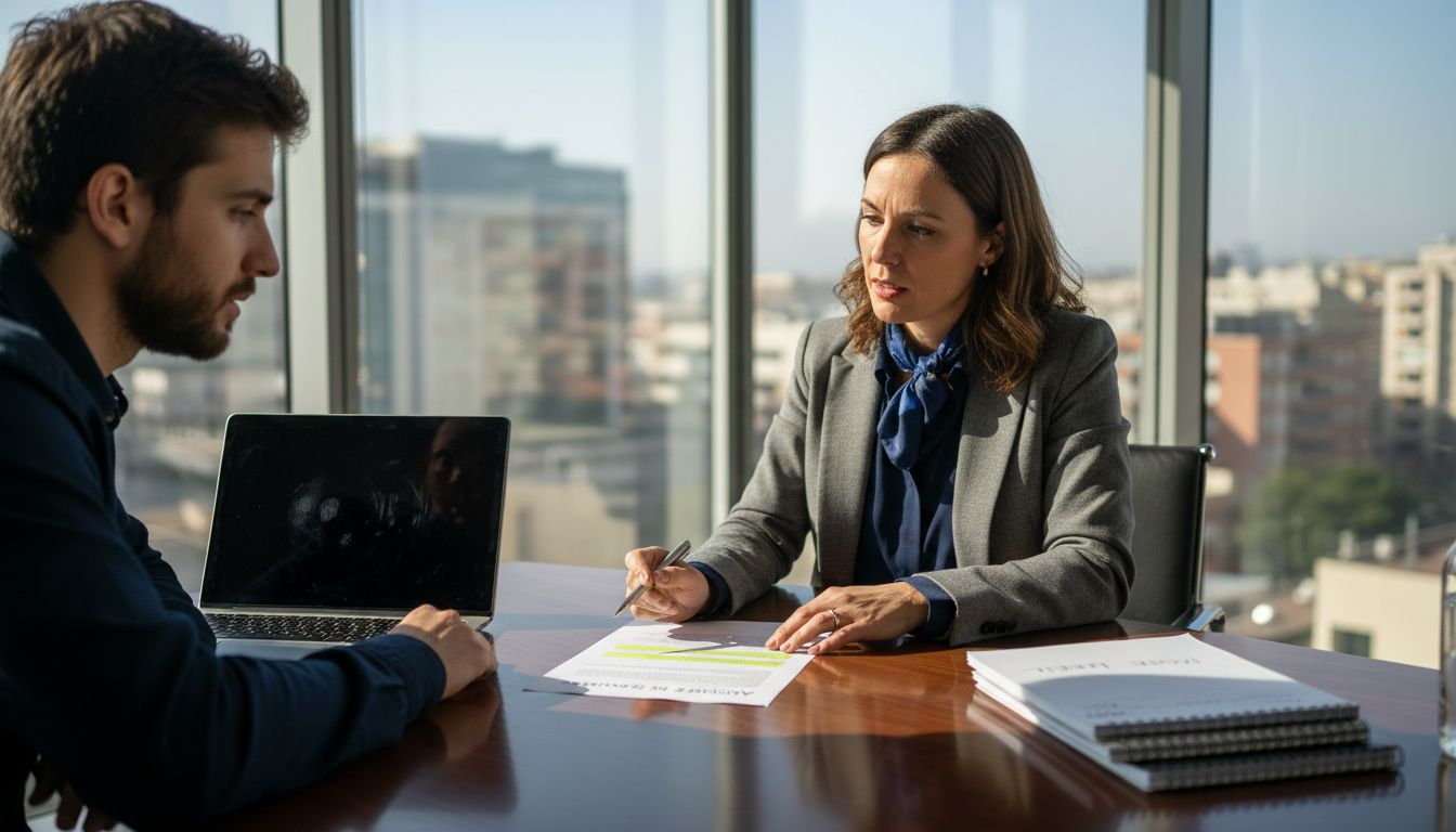 Un avvocato illustra a un giovane imprenditore le strategie migliori per tutelare il marchio della sua startup.