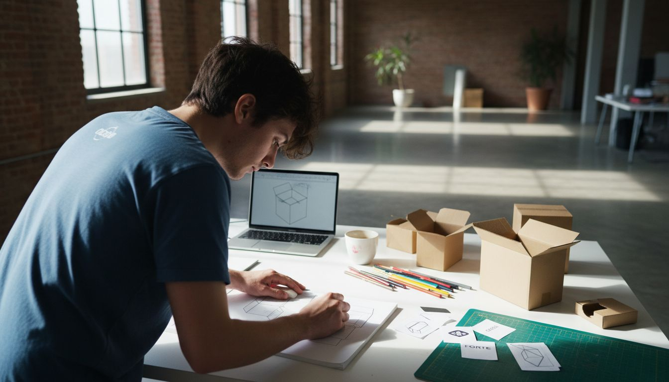 Un designer alle prese con le prime bozze per il nuovo packaging del brand.