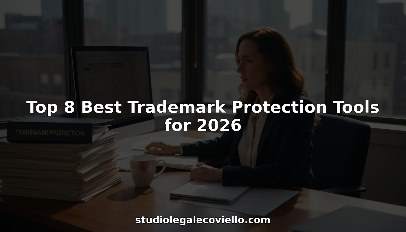 Legal expert at desk reviewing trademark portfolio