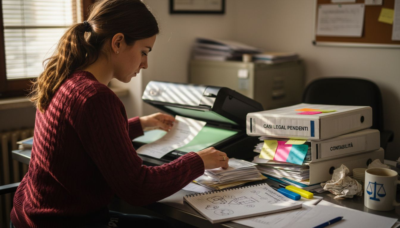 L’assistente analizza i documenti che comprovano la registrazione del marchio.