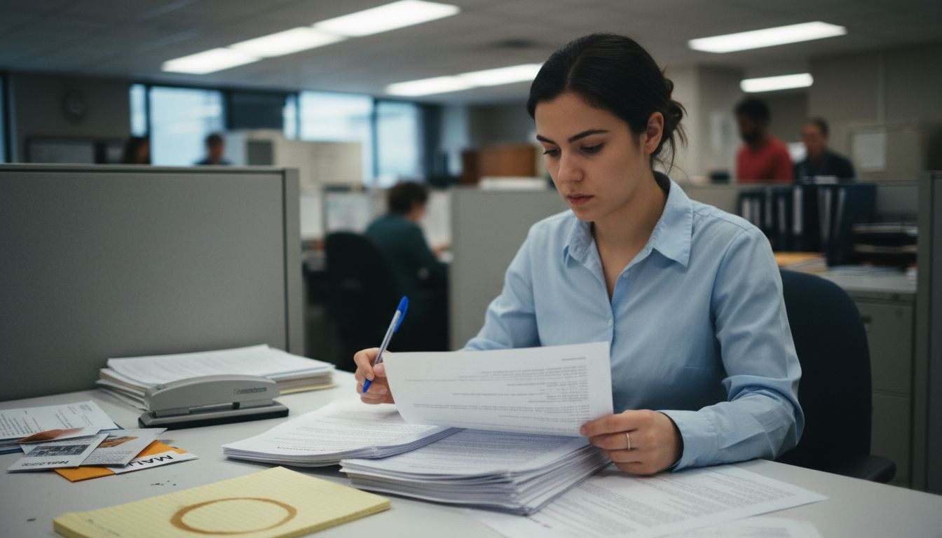 Assistant preparing legal copyright paperwork