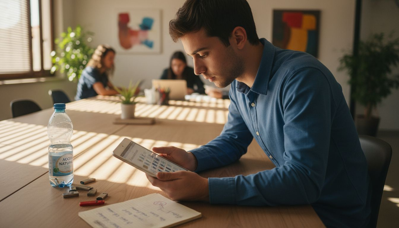 Un membro del team esamina la documentazione tecnica seduto alla propria scrivania.